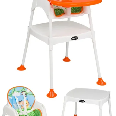 Feeding Safari Desenli 3 In 1 Mama Sandalyesi - Turuncu - Resim 1