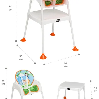 Feeding Safari Desenli 3 In 1 Mama Sandalyesi - Turuncu - Resim 5