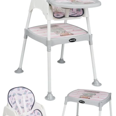 Feeding Fil Desenli 3 In 1 Mama Sandalyesi - Pembe - Resim 1