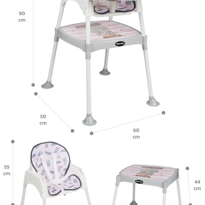 Feeding Fil Desenli 3 In 1 Mama Sandalyesi - Pembe - Resim 5